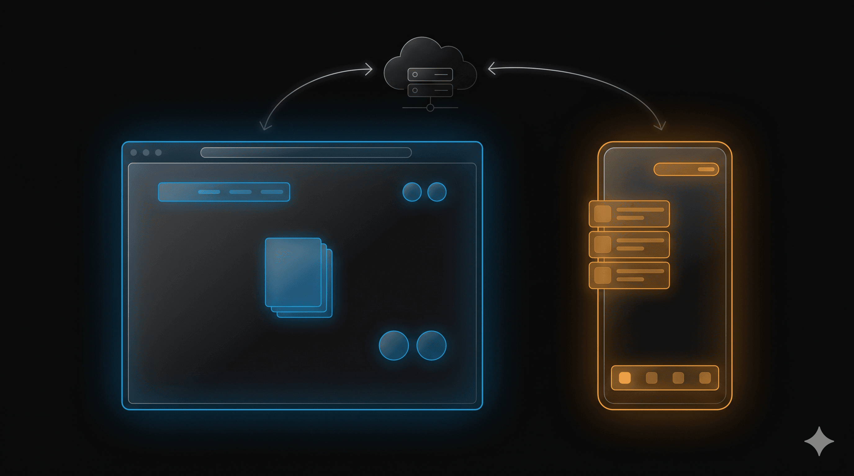 side by side comparison of a web app and mobile app interface